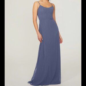 Mori Lee blue lace up back maxi dress
